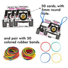 LANBAIHE Duck Tags | You've Been Ducked Card | Duck Duck Tag | Duck Ducking Games Cards 2.6 x 2.55 Size 50 Cards | Car Shape | with 50 Rubber Bands