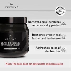 CREVIVE Leather Cleaner 8.45 oz & Leather Recoloring Balm Black 10 oz - Leather Color Restorer - Leather Restorer for Couches - Leather Balm Black