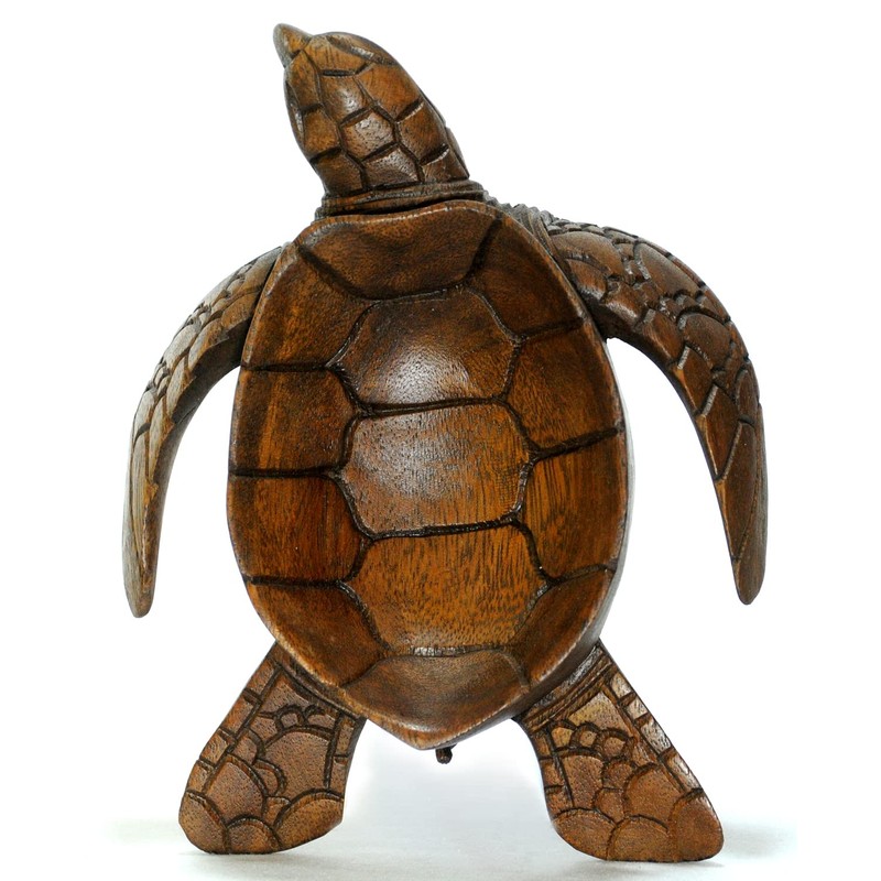 9" Hand Carved Wood Hawaiian Honu Sea Turtle Bowl w/Flippers