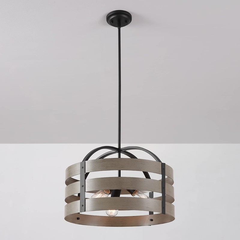 Globe Electric 60803 Maddox 3-Light Chandelier, Matte Black, Faux Wood