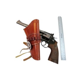 Holster Tooled Leather Gun Cover Pistol Holder Universal FIT .22 .32 .38 .45 .357 Single Action SIX Shooter Double Action Holsters - Open Bottom - Right Handed (Barbed Ammo TAN)