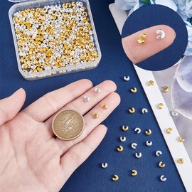 UNICRAFTALE 400Pcs 2 Colors Crimp Beads Knot Covers Half Round Open Crimp Beads Covers 3mm in Diameter Metal Crimps Bead Necklace Bead for DIY Bracelets Jewelry Makings