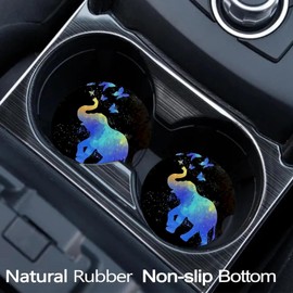 Car Coasters for Cup Holders,2 Pack Elephant Car Coasters,2.75" Universal Size Anti Slip Rubber Mat,Automotive Cup Holder Decal Decor Accessories,Elephant Gifts for Women,Men,Mom