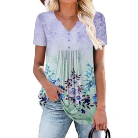 BETTE BOUTIK florida t shirts for women v neck tops for women trendy women's tunics women's t-shirts LilacGreen Medium