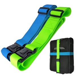 Taschenmann2005 Suitcase Straps with Locking and Cross Strap Function, Set of 2, Eye-catching, Set of 2, Blue/Yellow, 5 cm x 205 cm