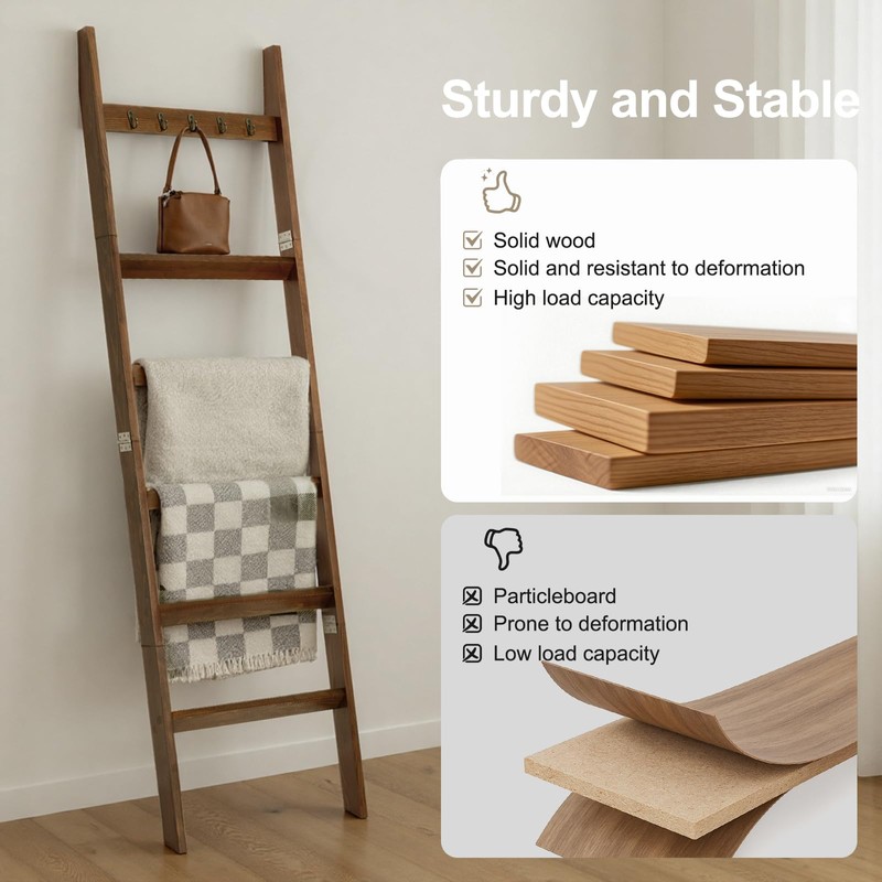 TEAKMAMA 6-Tier Blanket Ladder for Living Room and Bedroom,5.4 Ft