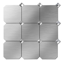 Yipscazo 10 Sheets Peel and Stick Diamonds Tile Backsplash, PVC Backsplash Tiles,Stick on Backsplash for Kitchen (12'' X 12'', Metal)