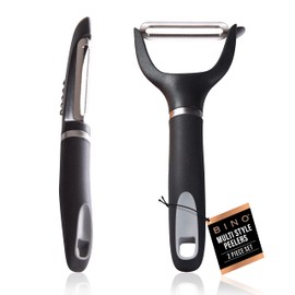 BINO Stainless Steel 2-Piece Peeler Set - Dark Grey | 1-Piece Y-Shaped + 1-Piece Swivel l Multifunctional Kitchen Grip Peelers | Fruits & Vegetables Peelers | Hand Peelers | Kitchen & Cooking Prep