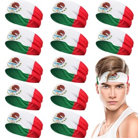 meekoo 12 Pcs Mexico Country Flag Headbands Mexican Bandana with National Flag Headband Sweatbands for Men Women Sports(Elastic)