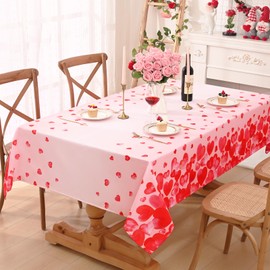 ASPMIZ Valentine's Day Tablecloth Rectangle 60"x 84", Falling Love Heart Table Cloth, Pink Red Heart Tablecloths, Waterproof Spillproof Tablecloth for Valentines Day Wedding Dinner Party Decoration