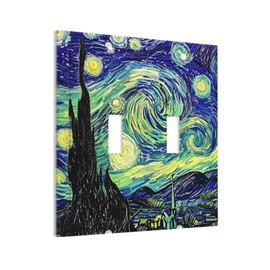 Ihsourgnitnem Decorative Switch Plates Starry Night Abstract Oil Painting Landscape 2 Gang Double Toggle Outlet Light Switch Cover Wall Plate Electrical Faceplate For Nursery Home Decor