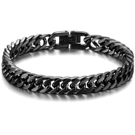 RWQIAN Men's Silver / Gold / Black Stainless Steel Curb Chain Bracelets 8 mm / 12 mm / 17 mm Wide Men's Cuban Bracelet Link Bracelet Length 18/20/22 cm Gifts for Dad Son Brother Husband