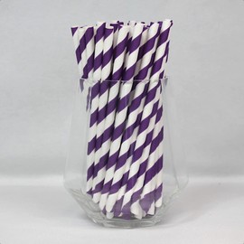 Purple & White Striped Cocktail Straws (6mm x 140mm) - Pack Size 500 - FSC Certified/Food Safe/PFAS Free/Biodegradable/Eco-Friendly/Durable/Suitable for All Occasions