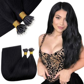 RUNATURE Nano Human Hair Extensions Black Nano Ring Hair Extensions Real Human Hair Black Nano Link Hair Extensions Human Hair 24Inch 50 Gram