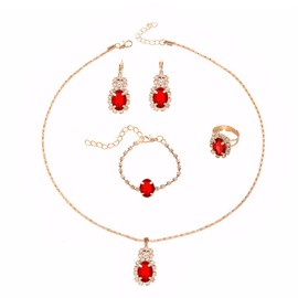 TTPSRY Set of 4 Jewellery Set Women Girls Rhinestone Crystal Wedding Jewellery Set Necklace Drop Pendant Earrings Ring Rhinestone Bracelet Set Wedding Party Adjustable Jewellery, Alloy Steel