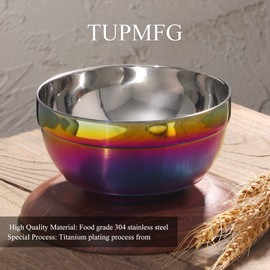 TUPMFG Rainbow Stainless Steel Bowls Rice Bowl 18 Oz Cereal Bowl Deep Soup of 6 with Double Walled Insulated Dishwasher Safe Unbreakable Bowl Home Kitchen & Child (Rainbow)