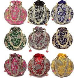 Flyingasedgle Handicrafts and jewellery Designer Women Potli Bags or Wristlets or rajasthani batwa for Wedding & Parties, Best for gifting (Pack of 1 Potali)