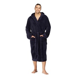 Mens Hooded Fleece Robe - Unisex Warm Plush Long Comfort Bathrobes