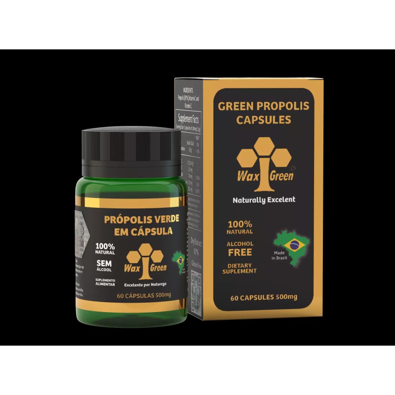 BrazilBeePropolis Wax Green Bee Propolis with Vitamin C+E 500mg, 60