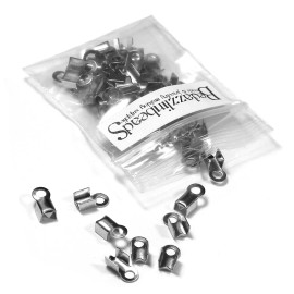 Bedazzlinbeads 50 Stainless Steel Fold Over Cord End Findings with Loop for up to 3mm Cording