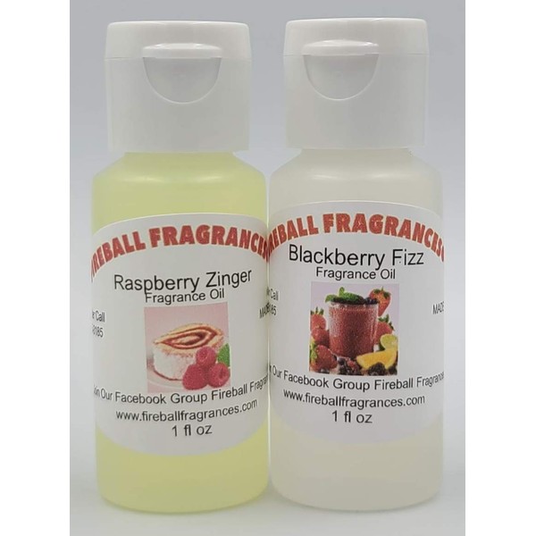 2 Pack of Raspberry Zinger & BlackBerry Fizz Scented Oils by Fireball Fragrances -1 oz Bottles