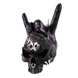 Kremers Schatzkiste Decorative Figure Skull Rock Yeah Black/Silver 19 cm Skull Polresin Gothic Figure Living Room Decoration Gift Skull Sculpture Satan Cult