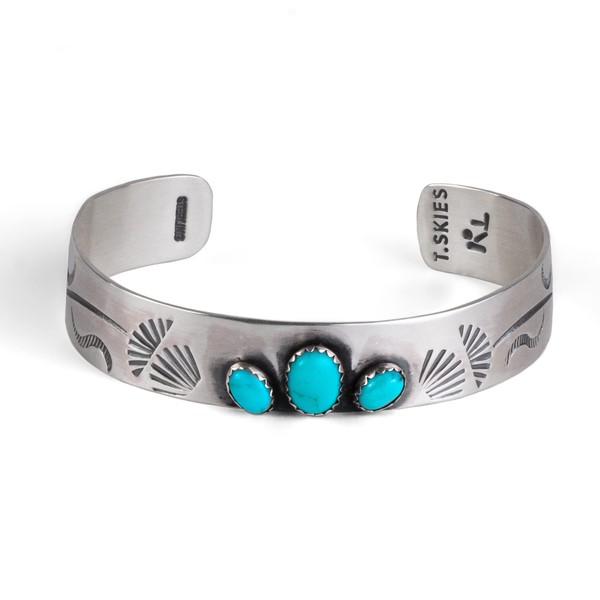 Turquoise Skies TSKIES Stamp Dancer: Three-Stone Turquoise Yucca Sterling Silver