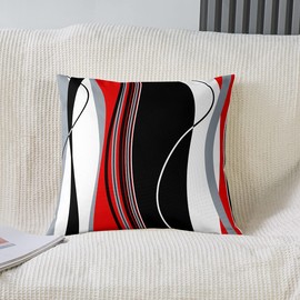 Loussiesd Set of 2 Geometry Throw Pillow Covers Abstract Art Cushion Case for Home Living Room Decor Reversible Geometric Strip Lines White Red Grey Blue Decorative Throw Cushion Case 18x18 Inch