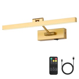 JOOSENLUX Battery Operated Picture Light Dimmable Wireless Art Light for Paintings Single-Rod Swing Arm LED Display Light Fixtures Adjustable 15.55" Long Gold Wall Light