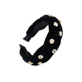 Crystal Rhinestone Headbands, Decorated Headband, Velvet Padded Wide Hair Bands, Party Wedding Headband, Hair Accessories for Women (CBlackboluoke)