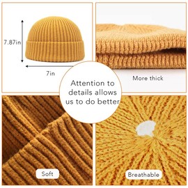 MAIAGO Fisherman Beanie, Wool Knit Cuff Short Watch Cap Fisherman Beanie Winter Warm Hats for Men Women Yellow