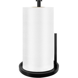Paper Towel Holder Countertop, Black Paper Towel Holder for Kitchen Bathroom, Stainless Steel Paper Towel Stand with Anti Slip Weighted Base, Kitchen Roll Holder Fit Standard and Large Rolls