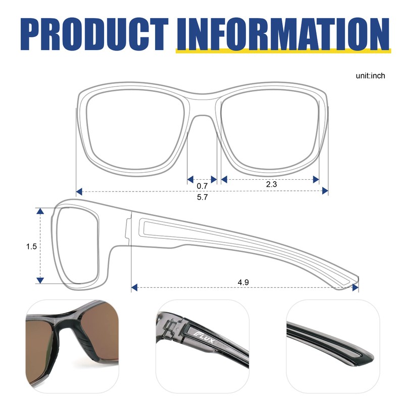 Flux Dynamic Polarized Sunglasses for Men and Women UV400 Protection,Anti-Slip,Lightweight