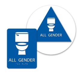 ALPHA DOG ADA SIGNS - All Gender Bathroom Sign Bundle with Braille for Your Business, Wall and Door, ADA Compliant, Indoor or Outdoor, Easy Installation, Made in the USA, Blue