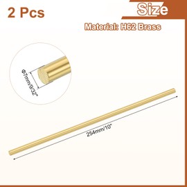 sourcing map 2 Pcs 9/32"(7mm) Dia Brass Solid Round Rod, 10"(254mm) Length H62 Brass Lathe Bar Stock Round Brass Rod for DIY Crafts Industry Construction