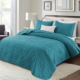 Exclusivo Mezcla Quilt Set King Size, Lightweight Vintage Quilts with 2 Pillow Shams, Soft King Bedspreads Coverlets Bedding Set for All Seasons, (104"x96", Dusty Teal)