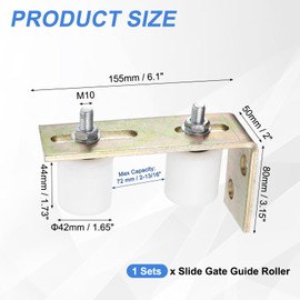 sourcing map 2Pcs Slide Gate Guide Roller, 1.7" Nylon Rollers Gate Support Assembly with L-Rear Post Bracket, Universal Sealed Ball Bearing Rolling Gate Guider for Sliding Door, White