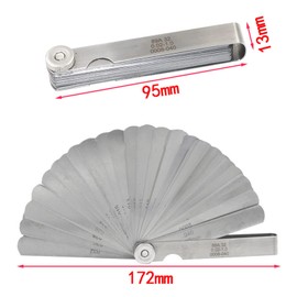 Glomora Feeler Gauge, 32 Stainless Steel Blades Feeler Gauge Dual Marked Metric and Imperial Gap Gauge for Measuring Gap Width Thickness Metric Dimensions