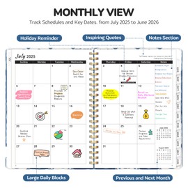 Planner 2025-2026, Academic Year Monthly and Weekly Calendar Planner, Jul 2025 - Jun 2026, Hardcover Teacher Student Planning Agenda book with Tabs, Perfect for School Office Supplies , 6.3" x 8.5" - Blue Art