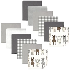 Hudson Baby Unisex Baby Flannel Washcloths, Farm Friends Cream 12Pk, One Size