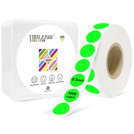 YOULAISHI 1/2 Inch Circle Dot Stickers 1000 PCS Color Coding Thermal Labels Dots Writable Printable Small Round Stickers for Office, Classroom, Inventory Organizing Storage, Fluorescent Green