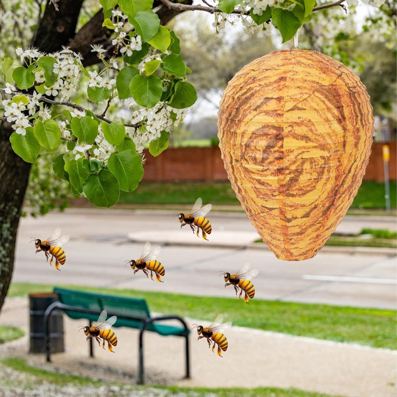 DECYOOL 8 Pack Paper Wasp Nest Decoy Hanging Wasp Nest