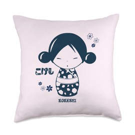 Cute Japanese Kokeshi Doll , Japanese Culture, Kawaii Throw Pillow