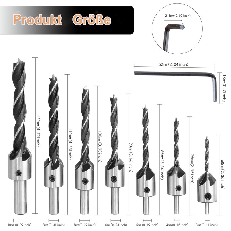 KEWAYO HSS 5 Flute Countersink Drill Bit Set Screwdriver Reamer