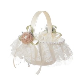 CAXUSD Cesta De Mano De Niña De Las Flores Lazos De Niña Decoración De Mano De Blancas Cesta De Niña De Las Flores Rústica Cesta Blanca De Encaje Para Boda Cesta Pequeña De