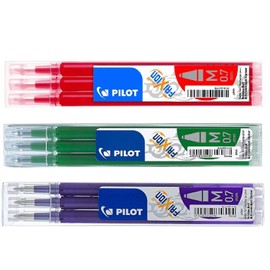 Pilot Frixion erasable pens refill, 9 refill bundle Green, Red, Violet or Purple gel ink fine pt 0.7mm, assorted colors