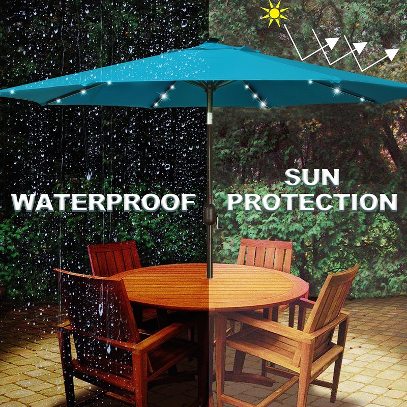 Blissun 9 ft Solar Umbrella 32 LED Lighted Patio Umbrella