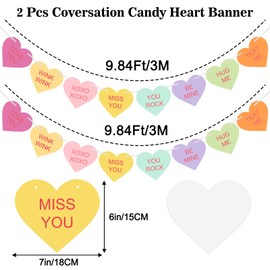joycraft 9.8Ft Heart Valentine Banner, 2Pack Conversation Candy Heart Hanging Banner, Valentine's Day Decor Paper Banner, Candy Colors Heart Garland Banner for Valentines, Wedding, Anniversary