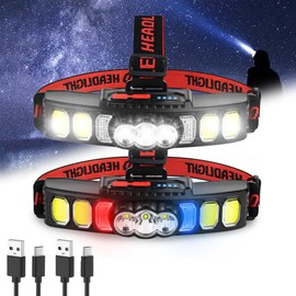 Headlamp, 2 Pack Led Rechargeable Headlamp with 6 Modes and Red Light 18000 High Lumen Head Flashlight, Bright Head Lamp IPX5 Waterproof USB Headlight for Outdoor Fishing, Hiking, Camping, Running