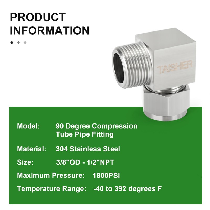 TAISHER 2PCS 304 Stainless Steel Square 90 Degree Compression Tube